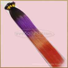 Colored Three Tone Black/Burgundy/Yellow Ombre Hair Straight U Tip Hair Extension